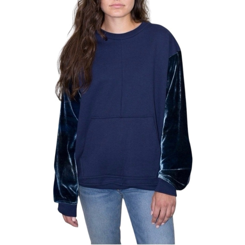 DRIFTER Galeras‎ Navy Velvet Sleeve Crewneck Pullover Sweatshirt